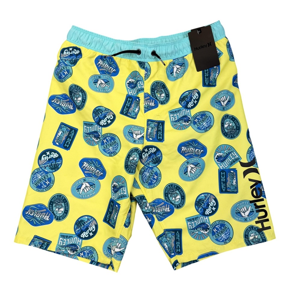 Hurley Boys Large Yellow Lemon Twist Boardshorts Swim Trunks Surf 985786-E20